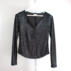 Pilcro Anthropologie Sparkle Long Sleeve Top Womens Medium‎ Black Andie M Shine